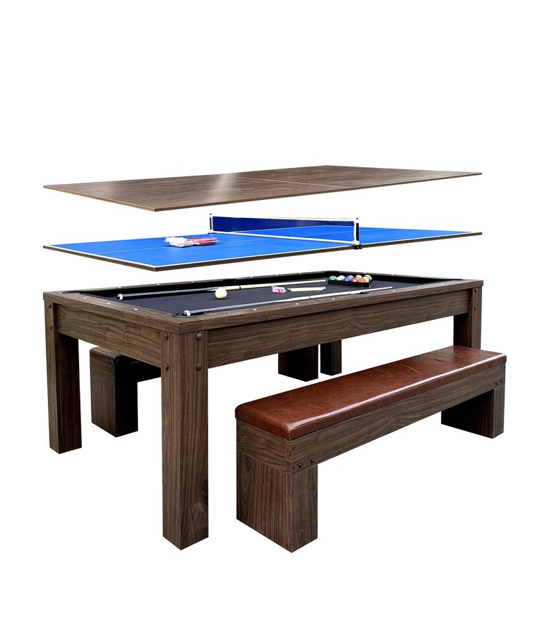 7ft 3-in-1 Multi-Functional Pool Table With Benches (Pool Table + Ping Pong Table + Dining Table)_voghion.com