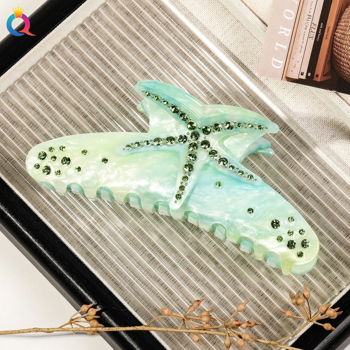 Acetate Starfish Hair Clip With Rhinestones - Large Glittering Hair Claw For Updos Elegant 3D Hair Accessories For Women Non-Slip Barrettes_voghion.com