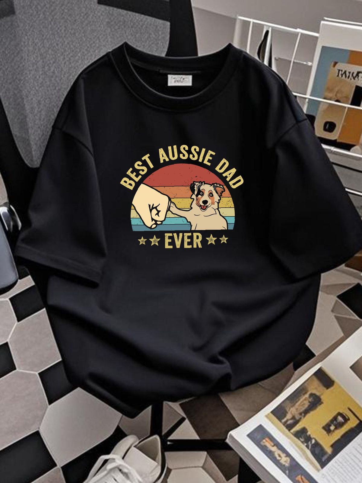 Vatertags-T-Shirt „Australian Shepherd Dad“ mit der Aufschrift „Best Aussie Ever“ für Herren, Größe S, für ihn, vielseitige Designerkleidung, atmungsaktiv, weich, Grafik_voghion.com