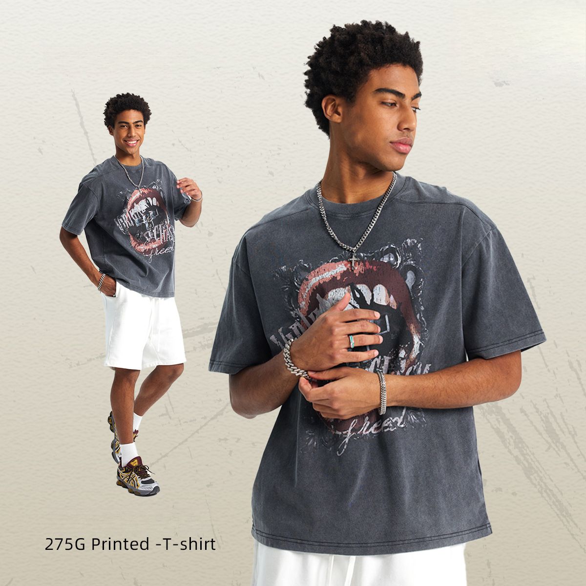 American Men's Short-sleeved Splicing Batik Old Retro Washed Men's Short-sleeved T-shirt_voghion.com