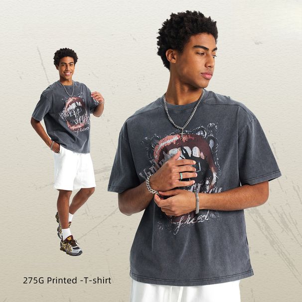 American Men's Short-sleeved Splicing Batik Old Retro Washed Men's Short-sleeved T-shirt_voghion.com