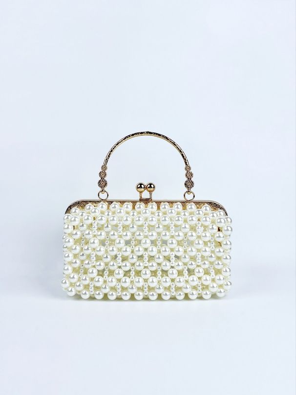 Fransız Tarzı İnci Moda Kore Versiyonu El Dokuma Peri Kızı Elde Taşınabilir Akşam Çantası_voghion.com