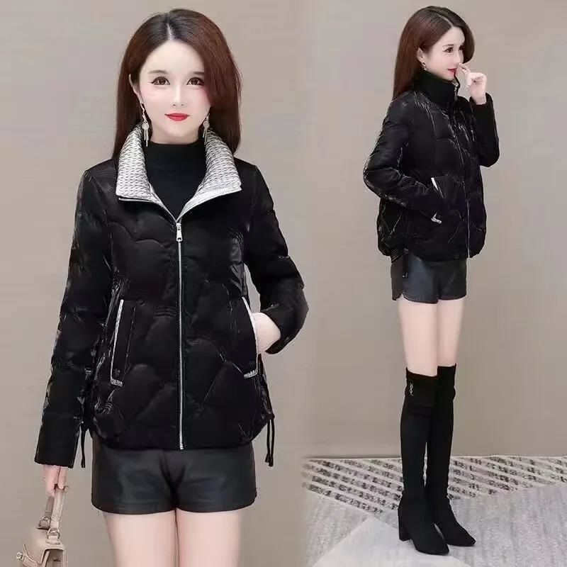 Vêtements pour femmes Manteaux d'hiver en coton haut de gamme nacrés, colorés et brillants, sans lavage, veste pour femmes, veste d'hiver courte, épaisse et polyvalente à la mode_voghion.com