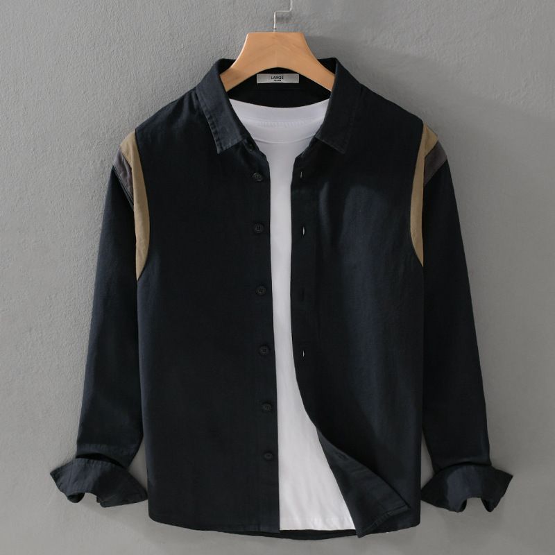 Herren Langarmhemd in Kontrastfarbe – Oversized Relaxed Fit Casual Button-Up für Frühling & Herbst (M-3XL, Weiß/Schwarz) Trendy Streetwear_voghion.com