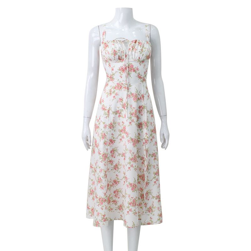 Women's fashion halter low cut floral open fork fish bone lotus leaf slim casual spring summer style Stylish dress_voghion.com