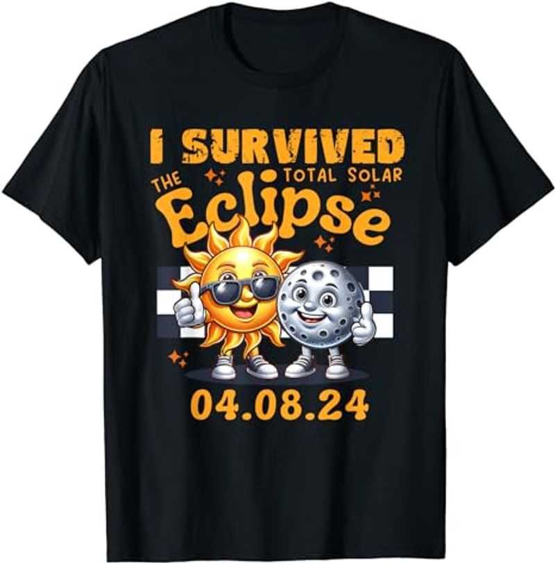 Camiseta divertida Sol e Lua sobrevivi ao eclipse solar total de 2024, 8 de abril_voghion.com