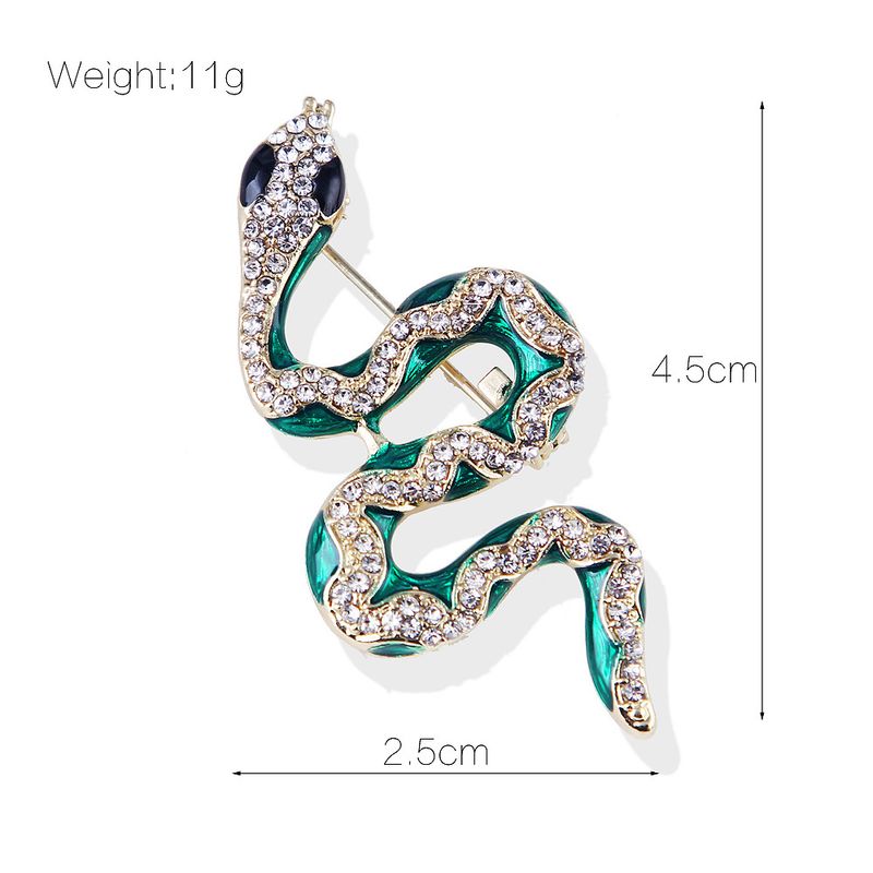 Versão coreana liga transfronteiriça strass gota de óleo esmalte verde cobra animal broche alfinete acessórios de roupas unissex_voghion.com