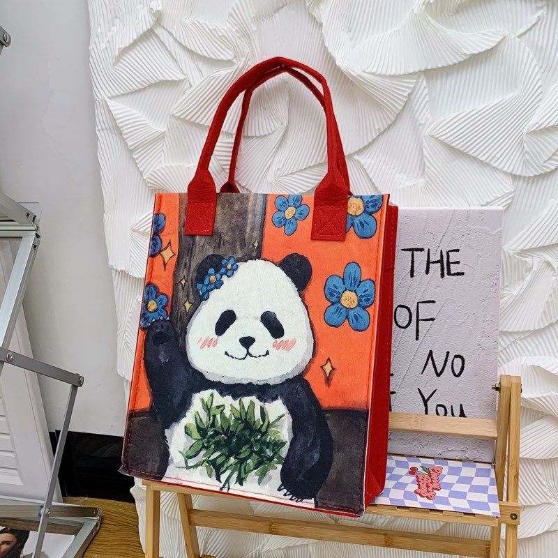Women's 2024 New Large Capacity Handbag Shopping with Cartoon Pattern Thickened Felt Tote Bag_voghion.com