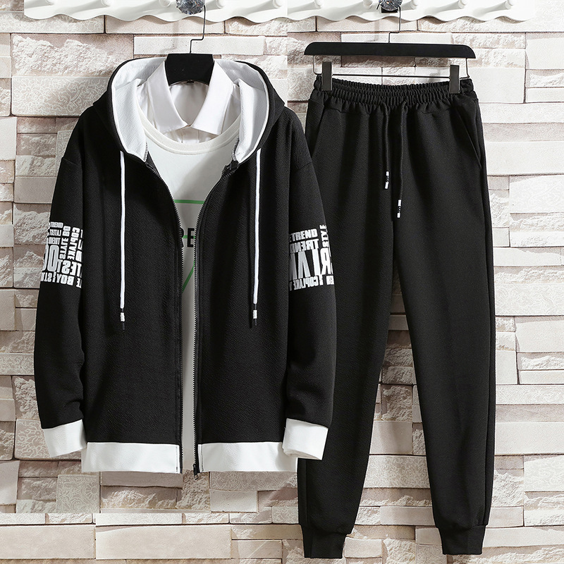 Herbstlicher Sweatshirtanzug für Herren, trendige, lockere Freizeitjacke im koreanischen Stil für Herren, beinbindende lange Sporthose für Herren, zweiteiliges Set_voghion.com