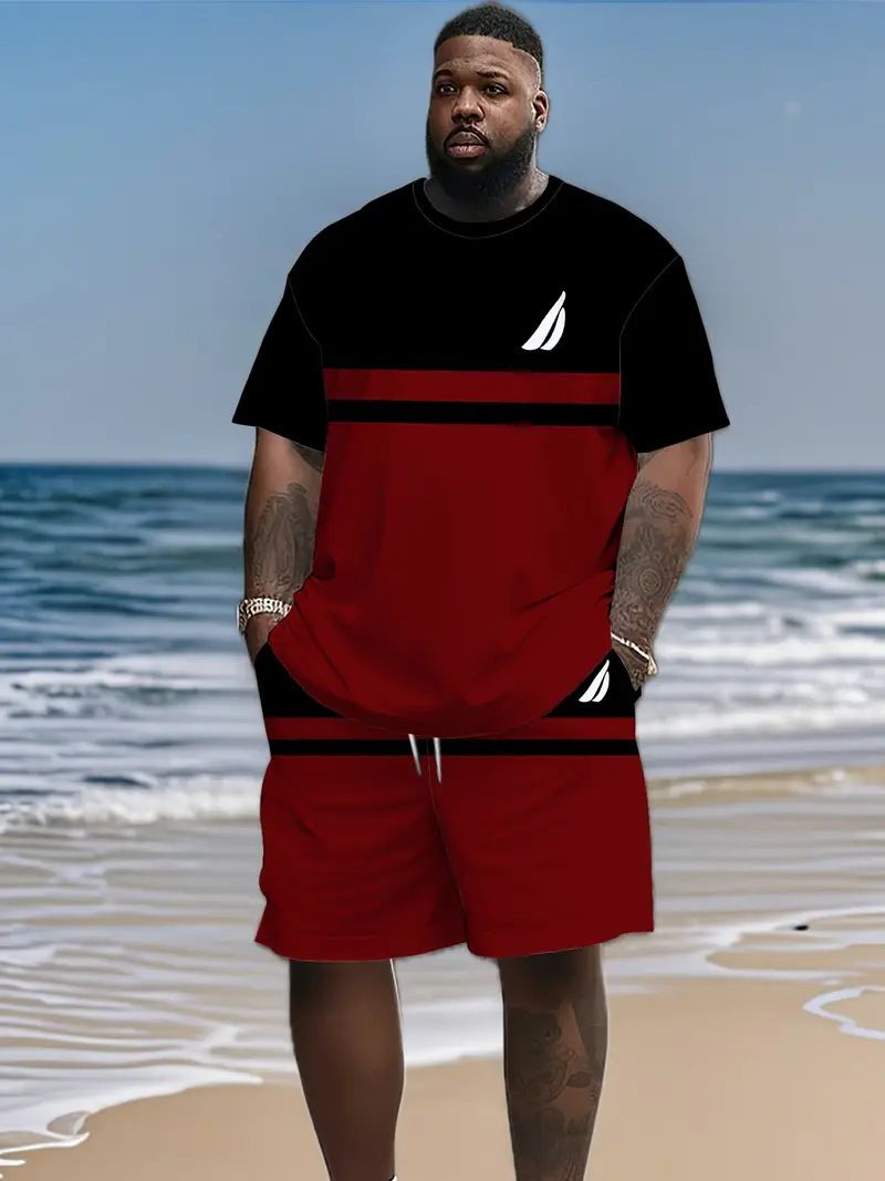 Men's Clothing Plus Size Summer T Shirt Shorts Suit Pattern Letter 3D Digital Printing Casual Beach Pants Suit_voghion.com