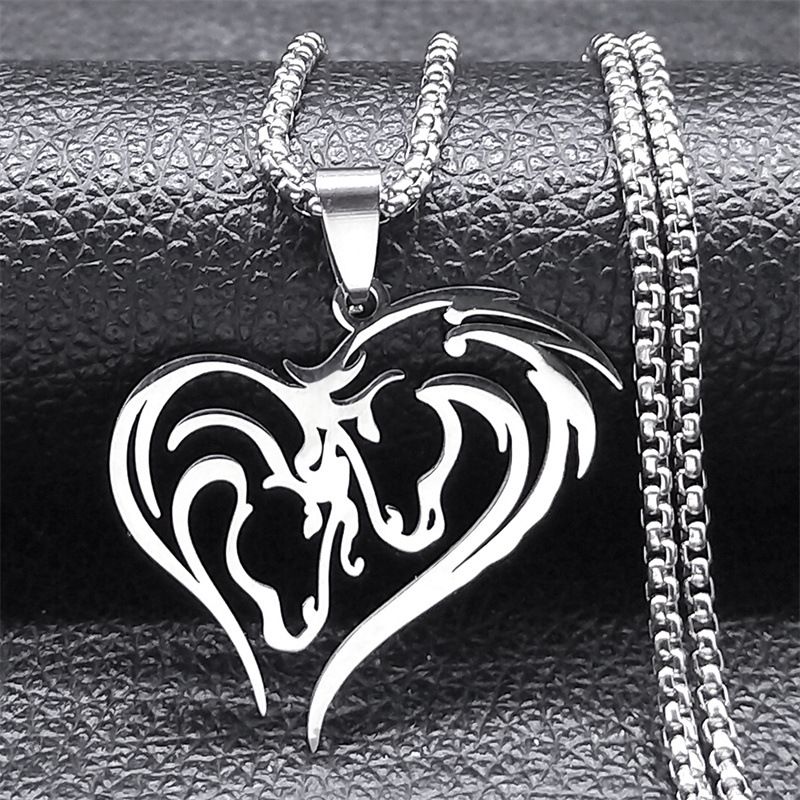 Collana con ciondolo a forma di cavallo in acciaio inossidabile AFAMA per donna e uomo, girocollo con catena Hip Hop, regalo unisex alla moda (argento/oro, 60 cm)_voghion.com