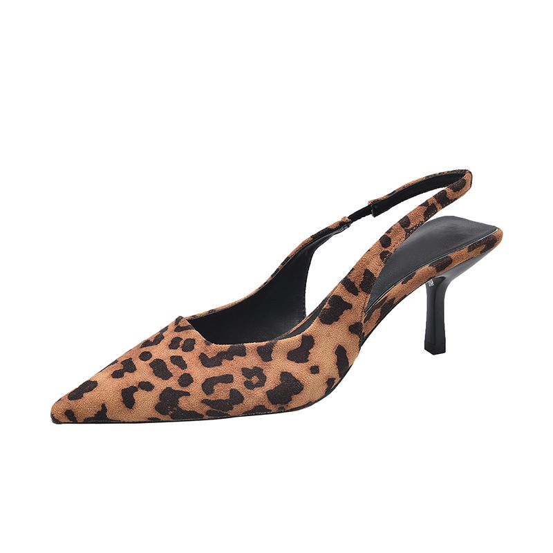 2025 Style High Leopard Pattern Pointed Back Leere Damenschuhe Sommer Neue vielseitige einfache Sandalen mit feinem Absatz_voghion.com