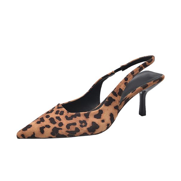 2025 Style High Leopard Pattern Pointed Back Leere Damenschuhe Sommer Neue vielseitige einfache Sandalen mit feinem Absatz_voghion.com