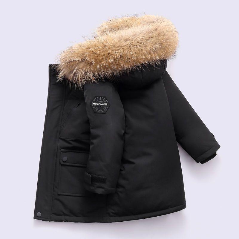 Nuevo abrigo de algodón de invierno para niños, estilo coreano, para niños de talla mediana y grande, con cuello de piel grande y plumón grueso de algodón._voghion.com