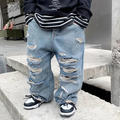 Mutter & Kinder Frühlings- und Herbstkleidung für Kinder, zerrissene Jeans für Jungen, trendige, coole, hübsche Hosen, Hosen, Herbst, dünner Stil, 2023, neuer Stil_voghion.com