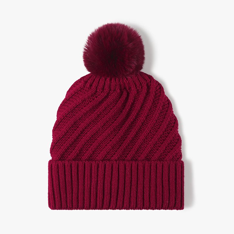 Hattu Naisten Syksy ja Talvi Ulkoilu Jacquard Fleece Paksutettu Neulottu Hattu Harjaton Lämmin Kylmähattu Hiuspallo Monipuolinen Villahattu_voghion.com