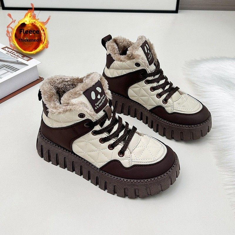 Platform snow boots women's shoes new winter high-top velvet warm dad shoes versatile casual snow boots_voghion.com