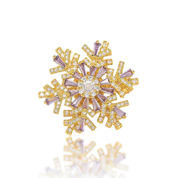 Women's Brooch Snowflake Zircon Rotatable Brooch Three Dimensional Corsage Women's Temperament Suit Coat Pin Buckle_voghion.com