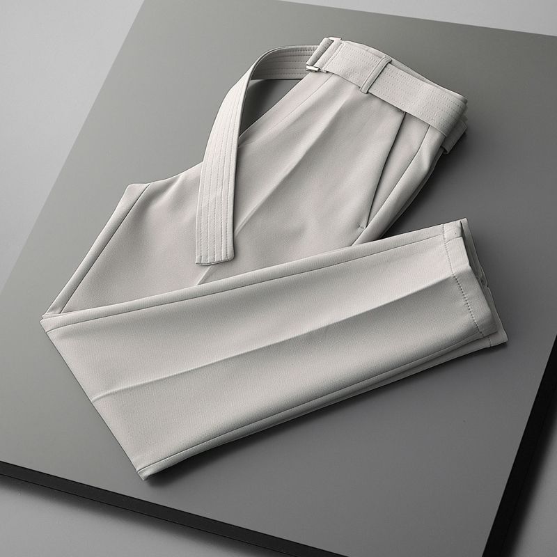Roupas masculinas Calças de terno de nove pontos Calças casuais de negócios Formais Calças retas justas_voghion.com