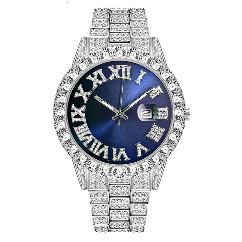 Nuevo Fantasma de agua europeo y americano Gran diamante de agua con incrustaciones de escala romana Calendario Hip Hop Reloj de oro para hombres Reloj de diamantes completo_voghion.com