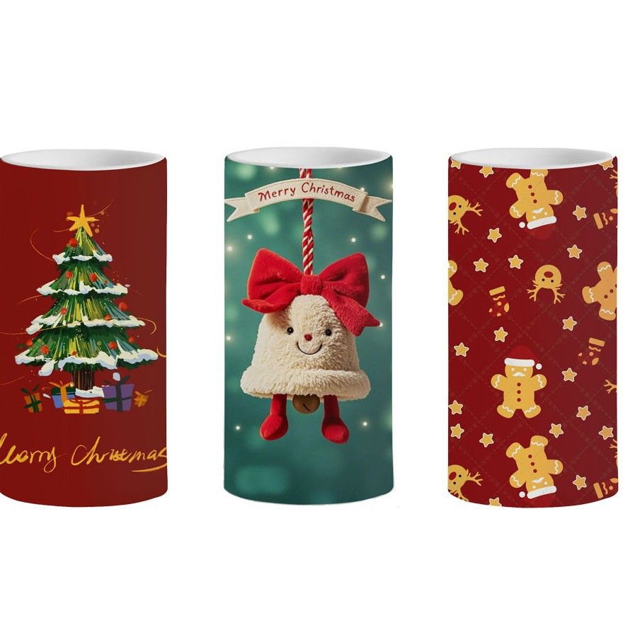 Christmas LED Candles Set, 3-Pack Flameless Remote-Controlled Decorative Lights With Gingerbread Man & Bell Designs, Warm White/Flickering Modes_voghion.com