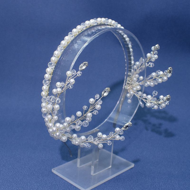 Exquisita diadema de cuentas hecha a mano, diadema para prensar el cabello, accesorios para el cabello con diamantes de imitación de perla, accesorios para velo de novia_voghion.com