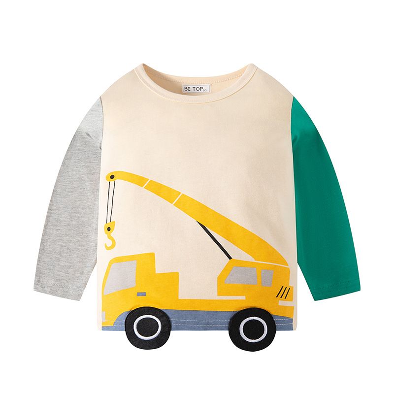 Be Top-Camiseta de manga larga para niños, ropa interior de coche de colores combinados con dibujos animados de otoño, ropa para niños_voghion.com