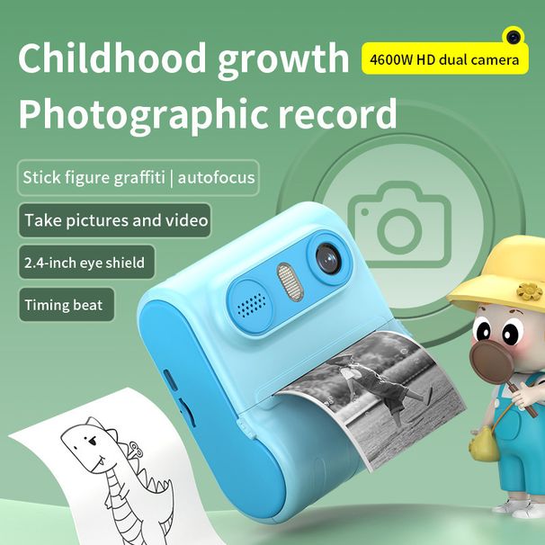 【Hoge kwaliteit】 Digitale camera met hoge resolutie en dubbele lens voor kinderen die direct wil printen_voghion.com