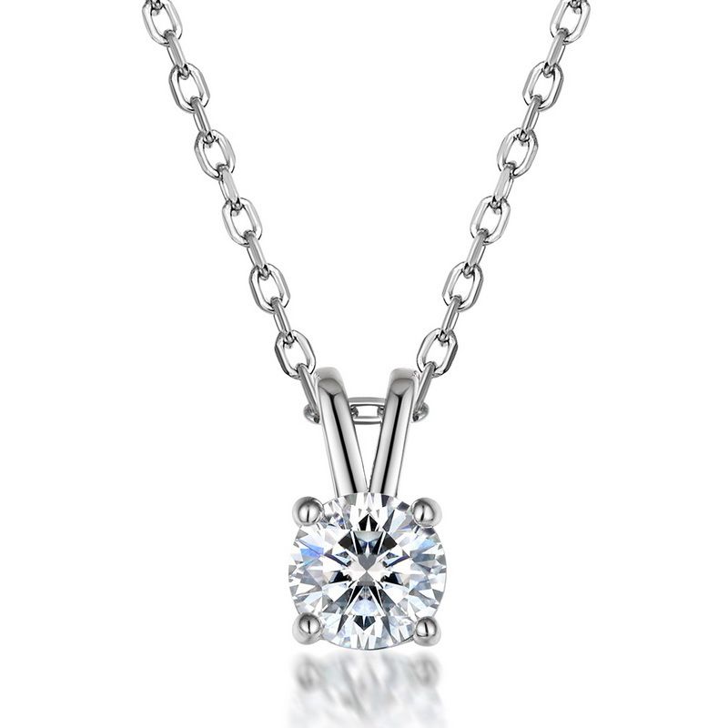 Ciondolo in argento S925 con moissanite spessa, rotondo, con quattro griffe, intarsiato sulla clavicola, semplice e alla moda._voghion.com