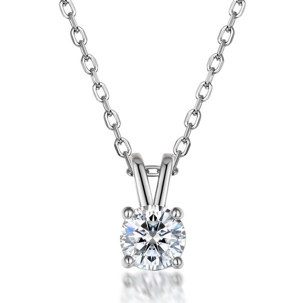 Ciondolo in argento S925 con moissanite spessa, rotondo, con quattro griffe, intarsiato sulla clavicola, semplice e alla moda._voghion.com