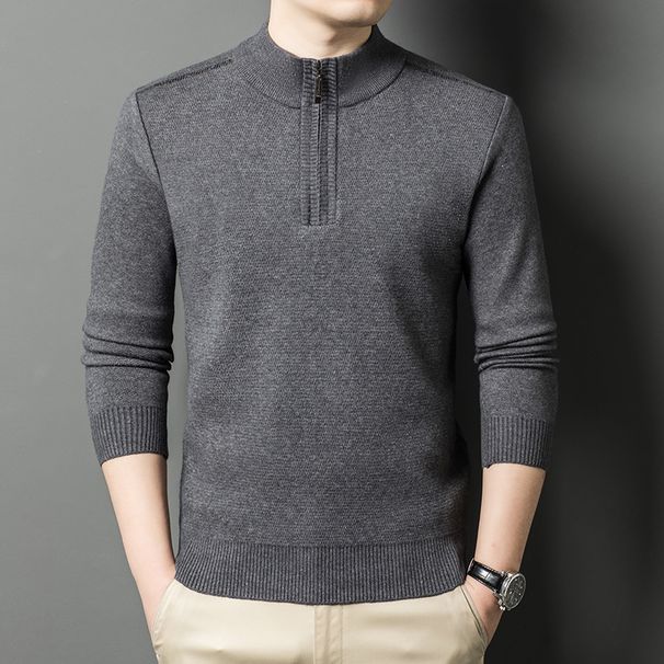 Maglione autunnale e invernale YINGAO, collo alto, mezza cerniera, maglione a maniche lunghe per papà, maglione caldo in maglia da uomo_voghion.com