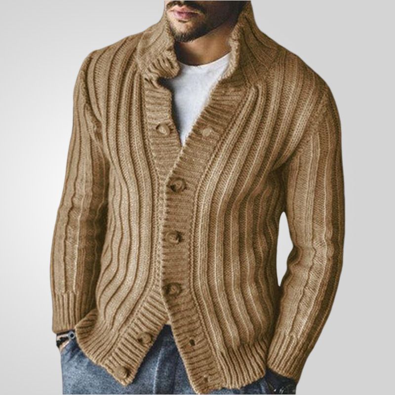 Neuer lässiger einreihiger gestrickter Polo-Langarm-Pullover-Mantel für Herren SY0057_voghion.com