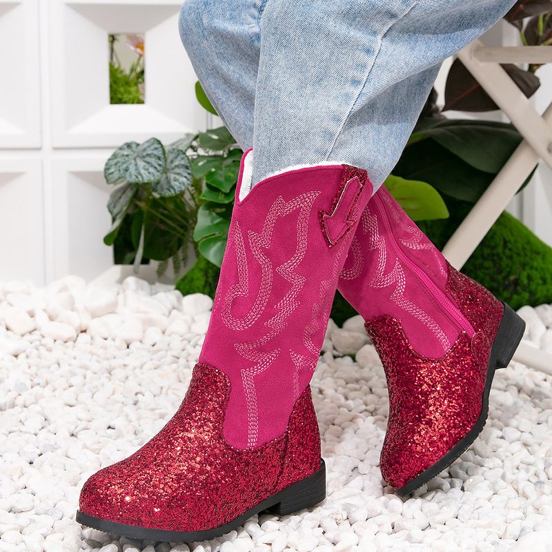 2025 New Sequin Princess Little Girls' Fleece-Lined Warm Long Soft Sole Comfortable High Riding Boots_voghion.com