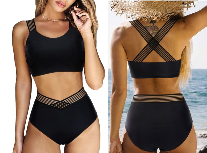 costum de baie bikini sexy culoare uni divizare costum de baie cu vârf tubular spate încrucișat bikini_voghion.com