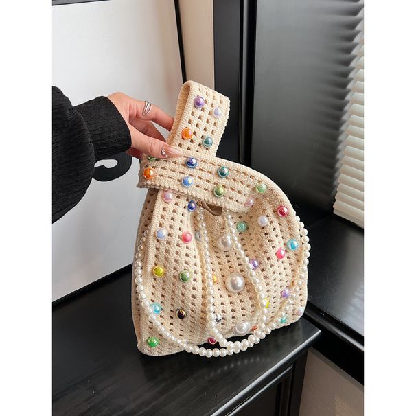 Borsa a secchiello con tracolla a catena di perle per la primavera e l'estate 2025_voghion.com
