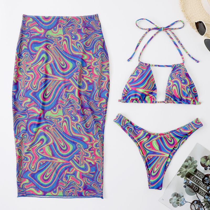 Dámské oblečení nové sexy bikiny Bikiny dlouhá gázová sukně třídílné plavky_voghion.com