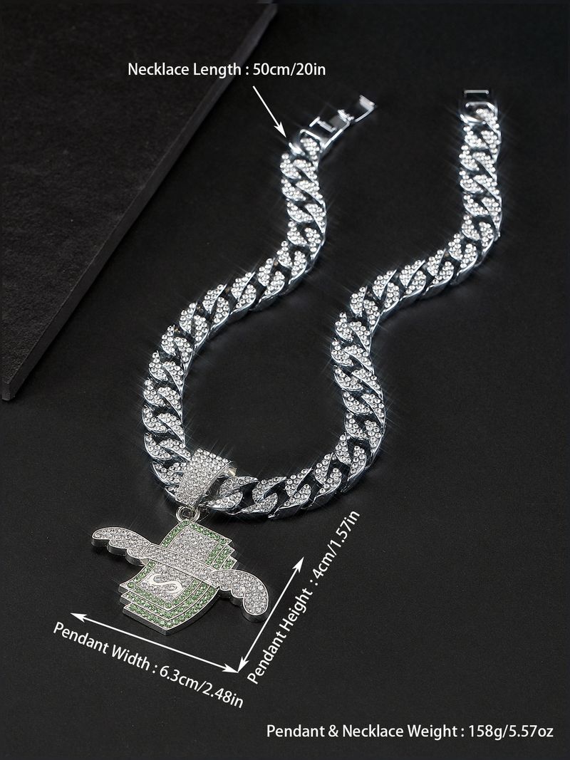 Collier cubain en diamants pour homme, bijou tendance, pendentif unique en forme d'aile de dollar, style hip-hop_voghion.com
