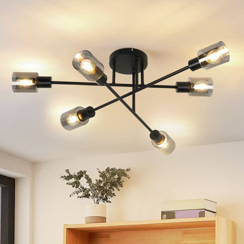 Deckenlampe Vintage 6 Flammig Deckenstrahler - Industrial Deckenspot Schwarz Deckenleuchte Retro Kronleuchter Aus Glas E14 Fassung Deckenbeleuchtung_voghion.com