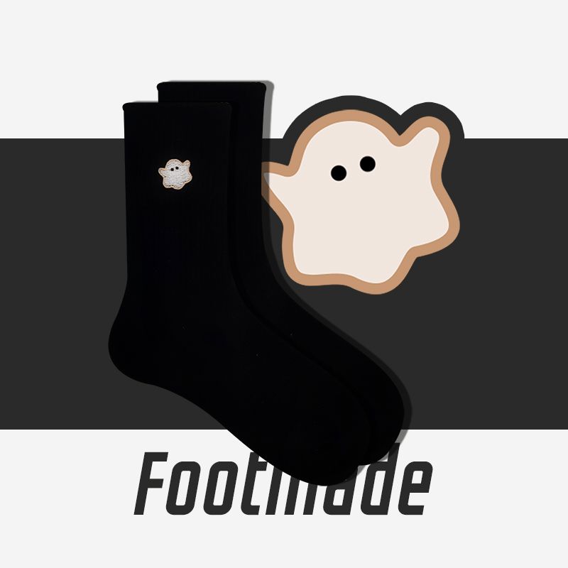 Footmade Little Ghost Women's Embroider Black Socks_voghion.com