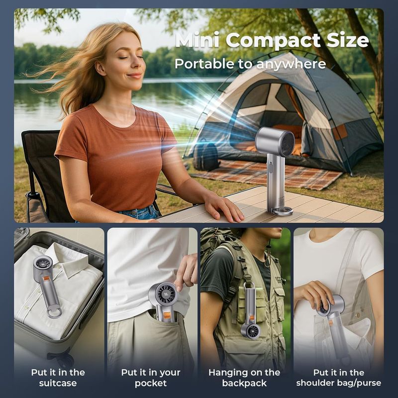 Ventilateur portable turbo réglable ACZT Quality Goods - Batterie 5000 mAh, autonomie de 20 h_voghion.com