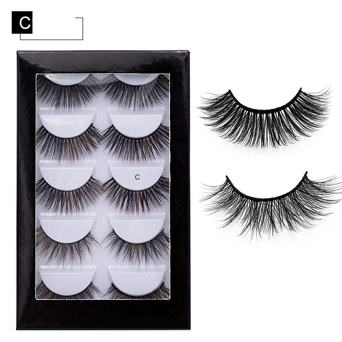 Conjunto de extensão de cílios 5 pares de cílios postiços de fibra natural Cílios postiços tridimensionais multicamadas Cílios postiços de cachos grossos_voghion.com