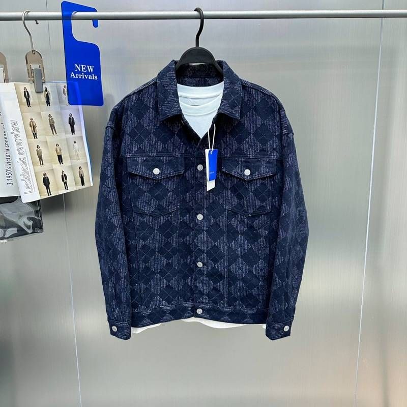 Men's Clothing Men's Spring and Autumn Jacket Plaid Jacquard Coat Men's Fashion Plaid Denim Jacket B1BJD9286_voghion.com