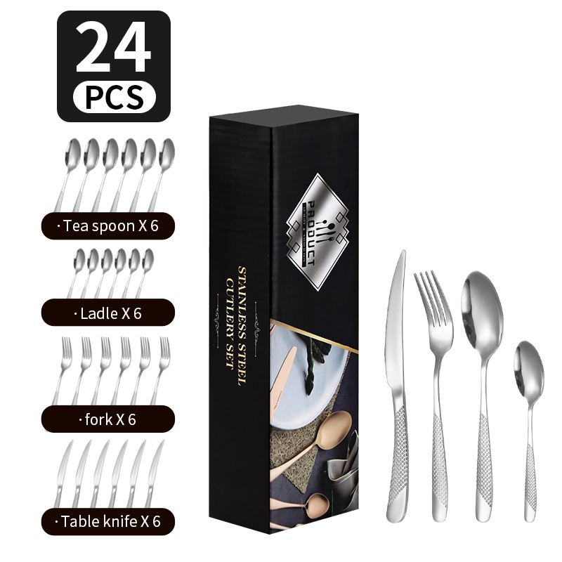 Stainless Steel Cutlery 24 Piece Set Star Diamond Knife Fork And Spoon Western Food Hotel Steak Knife And Fork Set_voghion.com