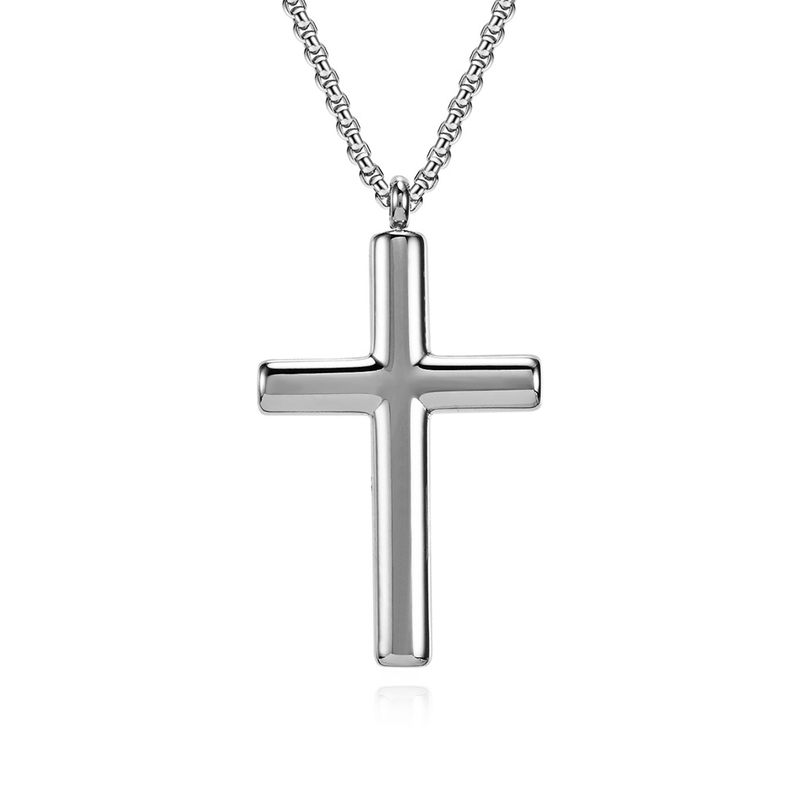 Collana con croce in acciaio al titanio curva semplice, stile freddo neutro, uomini e donne indossano ciondolo in acciaio inossidabile_voghion.com