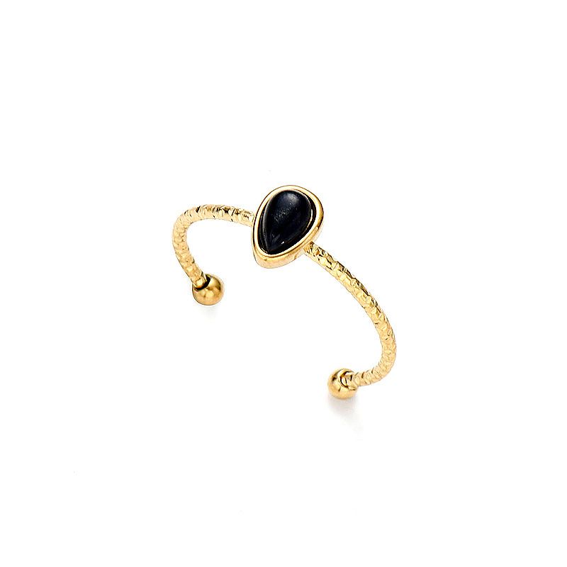 Anello in pietra naturale ovale in stile palazzo, semplice anello aperto regolabile in acciaio inossidabile_voghion.com