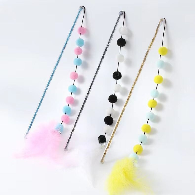 Meow Heart Treasure Acrylic Color Block Pom Feather Teaser Wand Cat Interactive Pet Toy_voghion.com