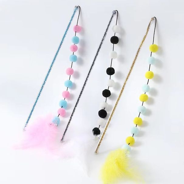 Meow Heart Treasure Acrylic Color Block Pom Feather Teaser Wand Cat Interactive Pet Toy_voghion.com