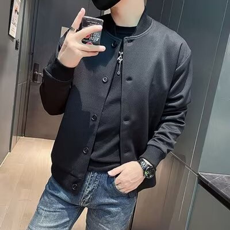 Stylische Baseballjacke mit Kapuze für Herren – Cord- und Kaninchenfellmischung, Slim Fit Stehkragen, Freizeitmantel für den Herbst, Grün/Khaki/Schwarz_voghion.com