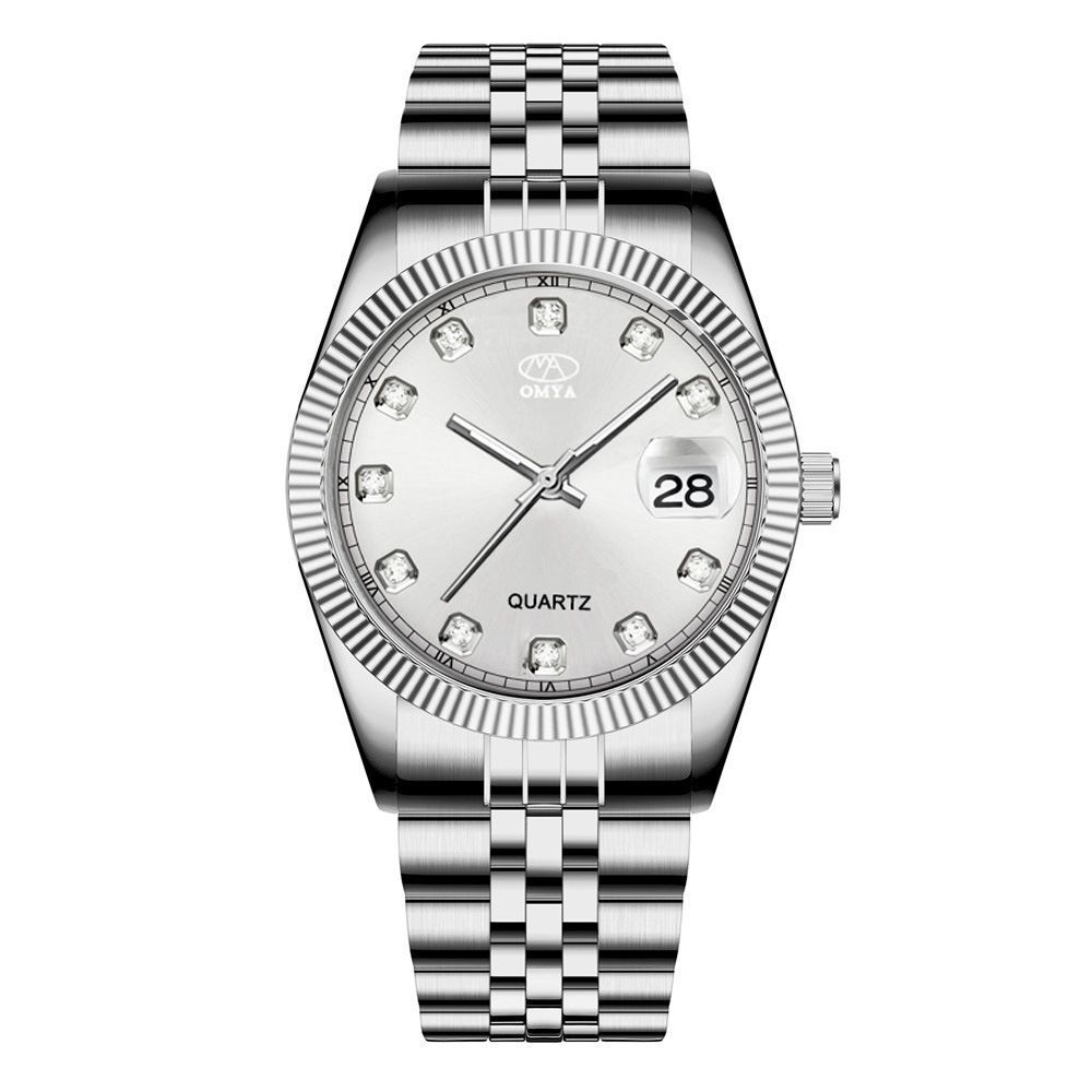 OMYA vandtætte par ure kalender rustfrit stål kvarts kjole ur sæt_voghion.com