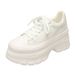 Sneakers bianche con plateau da donna - Scarpe casual comode con soletta in morbido lattice e suola in gomma antiscivolo_voghion.com